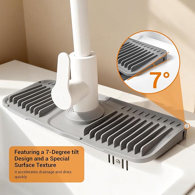 Faucet Mat for Kitchen Sink, Snap-On Design & 7°slope Fast Drain, Folding Sink - Image 4