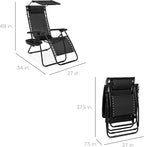 Best Choice Products Folding Zero Gravity Outdoor Recliner Patio Lounge Chair w/Adjustable Canopy Shade, Headrest, Side Accessory Tray, Textilene Mesh - Black - Image 3