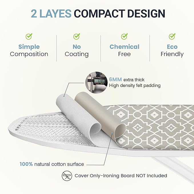 Ironing Board Cover and Pad 15"x54" Extra Thick Natural Cotton, Scorch and - Image 3