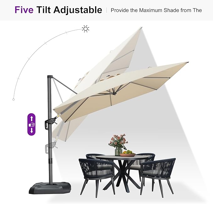 PURPLE LEAF 9 Feet Patio Umbrella with Base Outdoor Cantilever Square Umbrella Aluminum Offset Umbrella with 360-degree Rotation for Garden Deck Pool Patio, Beige - Image 6