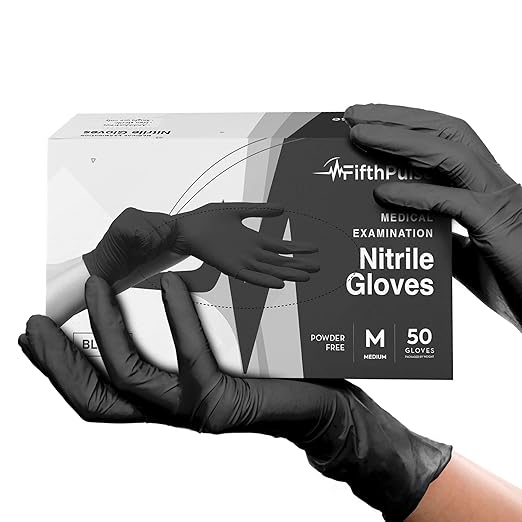 Black Gloves Disposable Latex Free Medium by FifthPulse