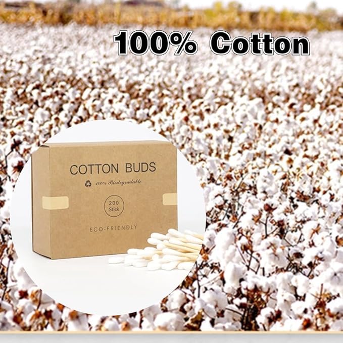 Premium Cotton Swabs Natural Cotton Buds Biodegradable Organic Double Tips - Image 2