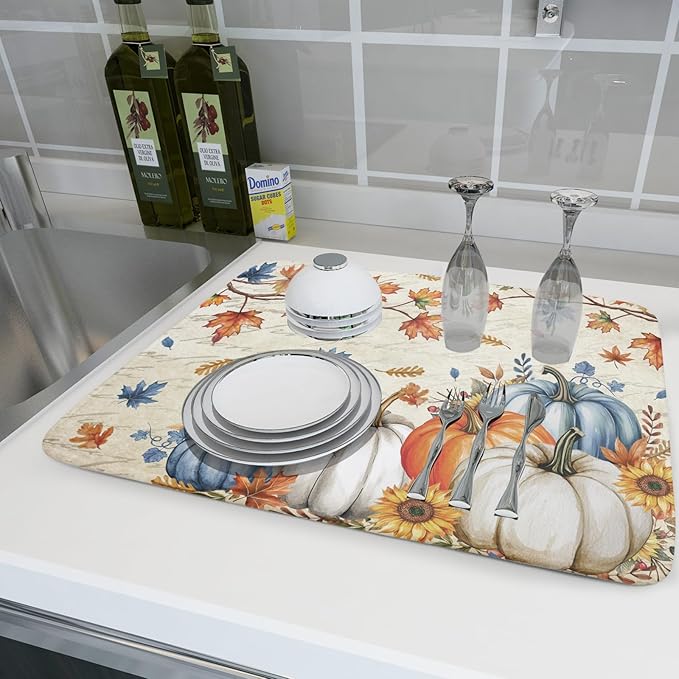 Fall Pumpkin Dish Drying Mat for Kitchen Counter 18x24 Inch Vintage Autumn - Image 6
