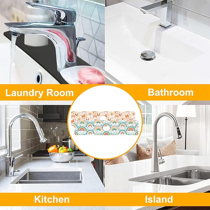 2 Pack Cute Rainbow Sink Splash Guard Faucet Mat Boho Rainbow Butterfly Super - Image 7