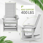 GREENVINES Outdoor Rocking Chairs | Set of 2 | Porch Rocker | HDPE Plastic | White | Oversized Rockers | High Back | Big & Tall | Ladder Back | for Patio Outside Backyard Balcony Garden - Image 3