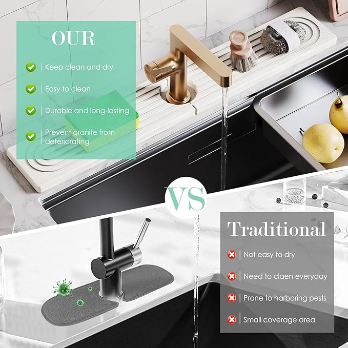 Stone Faucet Mat for Kitchen Sink, Diatomite Drying Stone Tray & Sink Protector - Image 7