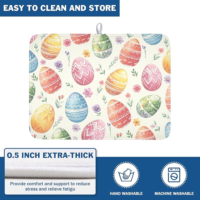 Easter Dish Drying Mat for Kitchen Counter Colorful Easter Eggs Floral Pattern - Image 5