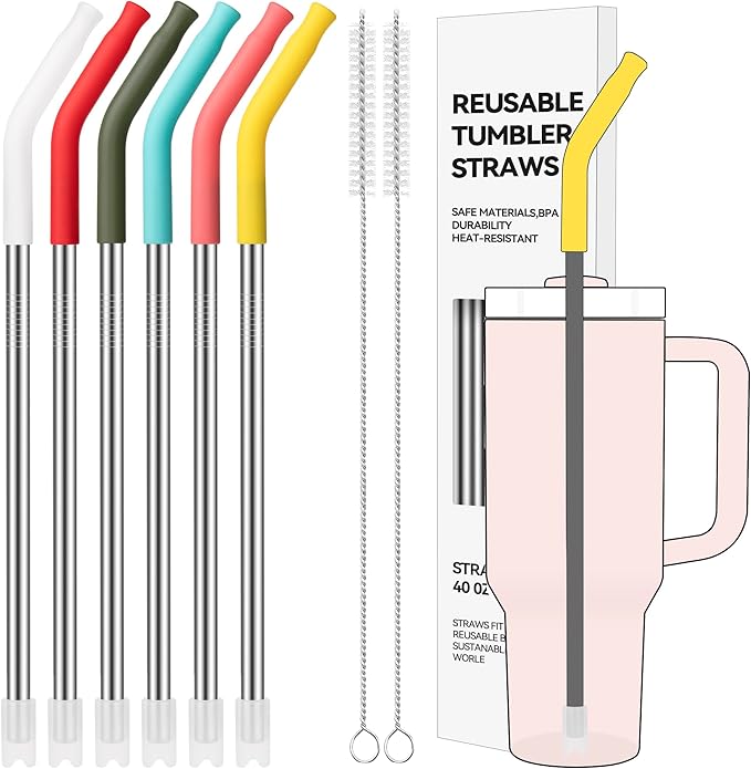 6 Pcs Metal Reusable Straws for 40 oz Tumbler, Stainless Steel Long Drinking by AccessoriesForWaterBottle