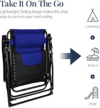 Best Choice Products Oversized Padded Zero Gravity Chair, Folding Outdoor Patio Recliner, XL Anti Gravity Lounger for Backyard w/Headrest, Cup Holder, Side Tray, Polyester Mesh - Blue - Image 7