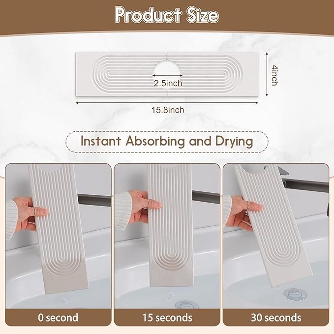 Faucet Mat for Kitchen Sink, Diatomite Quick Drying Tray, 15.8 Inch Kitchen - Image 2