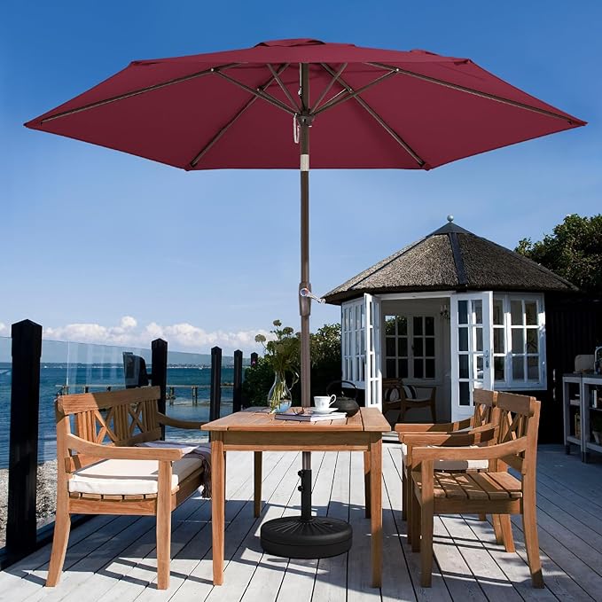 JEAREY 7.5FT Patio Umbrella Market Table Umbrella with 6 Sturdy Ribs, Push Button Tilt/Crank Outdoor Umbrella for Garden, Deck, Backyard, Pool and Beach,Burgundy - Image 5