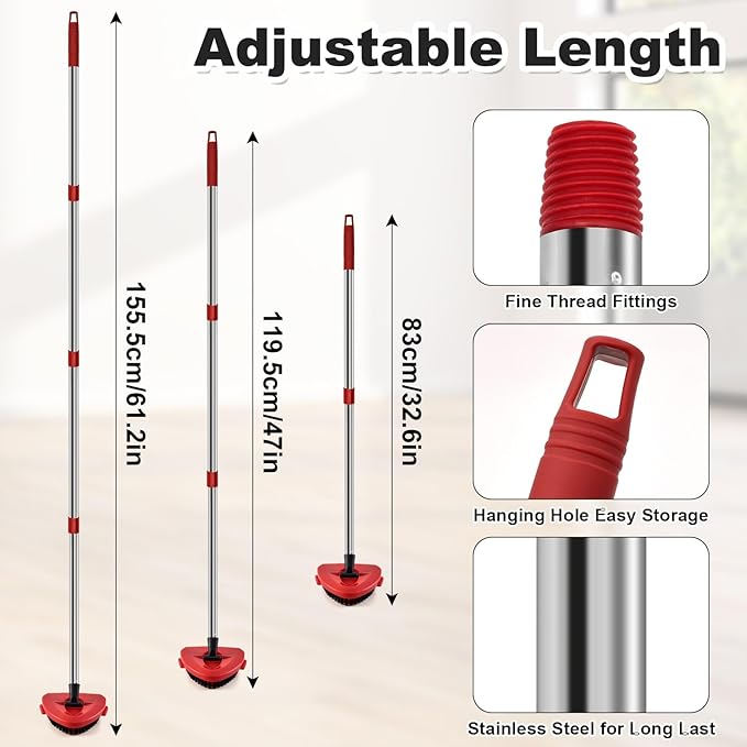 4 Part Stainless Steel Spin Mop Handles, Mop Base & Upgrade Scrub Brush Combo - Image 4