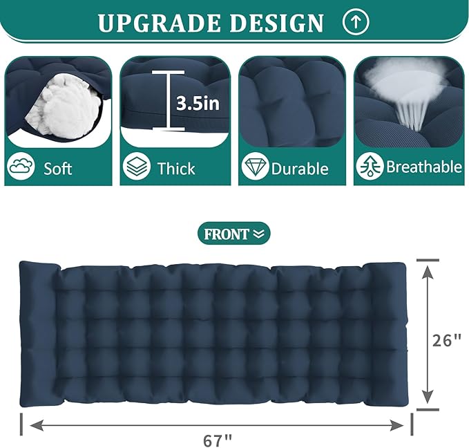UDPATIO Oversized Zero Gravity Chair Set of 2, 33In XXL Patio Reclining Chair with Cushion, Outdoor Folding Recliner with Pillows|Cup Holder|Foot Rest|Padded Headrest, Navy Blue, Support 500LB - Image 3