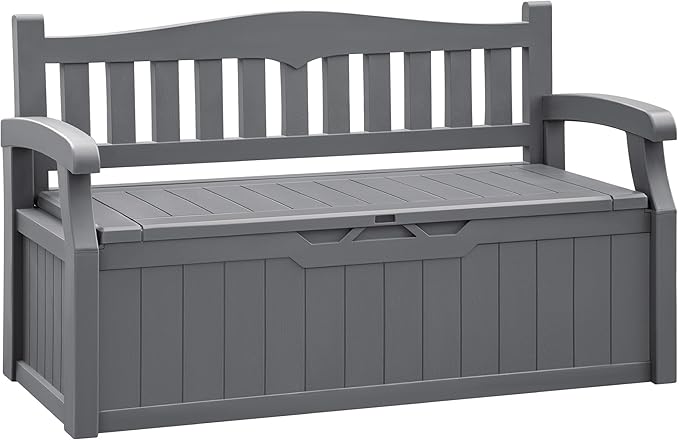 Flamaker 80 Gallon Storage Bench Outdoor Indoor, Durable All-Weather Seating with Hidden Storage, Lockable Deck Box for Garden, Patio, Poolside (Grey) by Flamaker