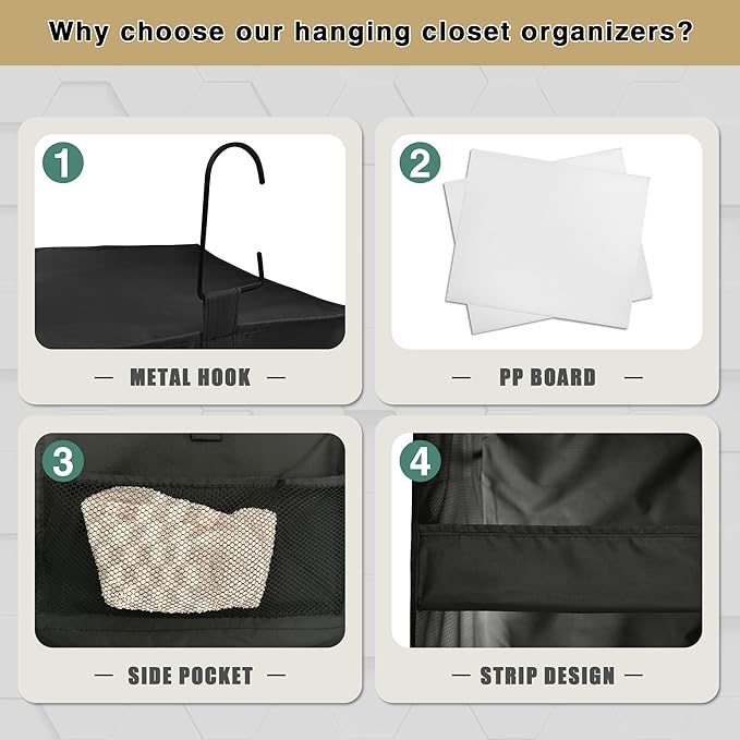 3-Shelf Hanging Closet Organizer and Storage, Foldable Hanging Closet Shelves - Image 5