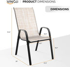 VINGLI Patio Chairs Set of 4 – Stackable Outdoor Dining Chairs with Comfortable Sling High Back Chairs and Armrests for Lawn, Poolside, Courtyard, Balcony, Garden, Yellow - Image 3