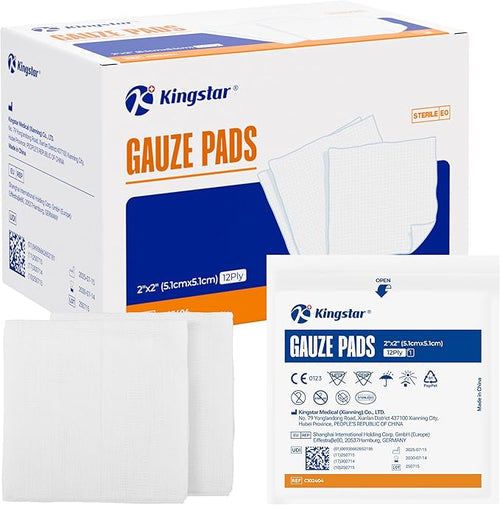 100 Pack Sterile Gauze Pads 2x2 Inch 12-Ply, 100% Cotton Medical Gauze Pads by Kingstar