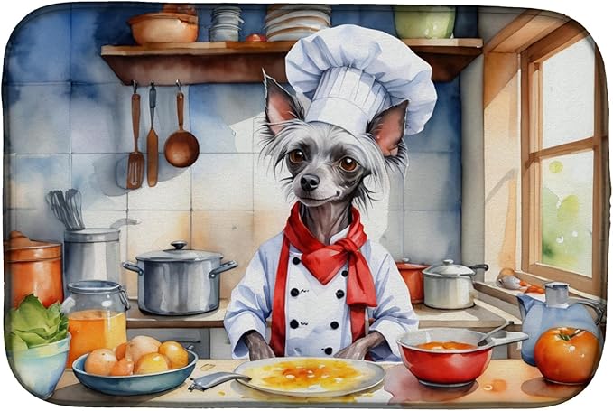 Caroline's Treasures DAC6231DDM Chinese Crested The Chef Dish Drying Mat by CarolinesTreasures