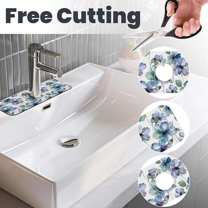 Abstract Flower Blooming Floral Watercolor Kitchen Sink Splash Guard Faucet Mat - Image 3