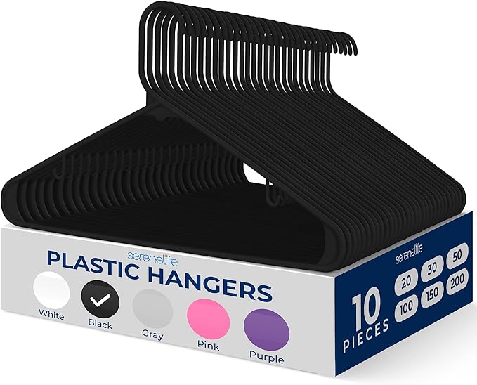 SereneLife Black Plastic Hangers 10 Pack by SereneLife