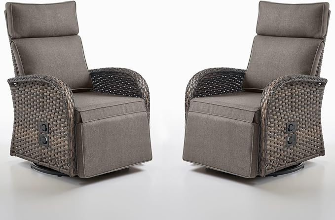 Swivel Outdoor Recliner Chair Set of 2 - Reclining Patio Chair with Adjustable Backrest and Footrest, All-Weather Wicker Chaise Lounge Chair Outdoor for Pool Deck (Upgraded 2.0) by Belord