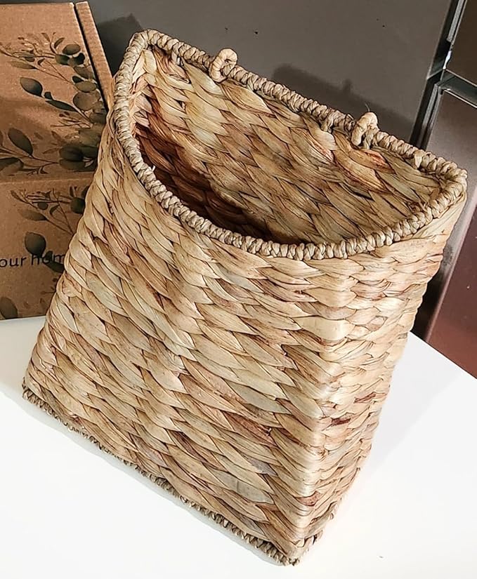 Boho Woven Wall Hanging Basket – Water Hyacinth Flat Back Basket - Image 9