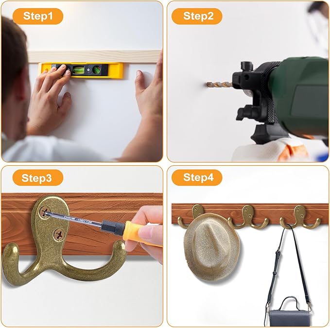 10 Pack Coat Hooks Wall Hooks for Hanging, Heavy Duty Double Prong Metal Hook - Image 7