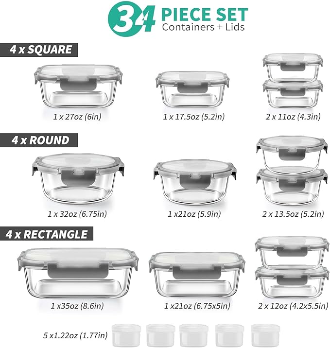 34pcs Glass Food Storage Containers - Image 2