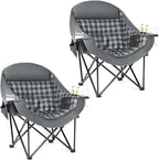 Oversized Camping Chair for Adults - Heavy Duty Outdoor Padded Large Lawn Camp Chair with Cup Holder Cooler Pockets for Sports Beach Fishing Garden Portable Supports 500lbs, Grey 2 Pack by PUVASIA