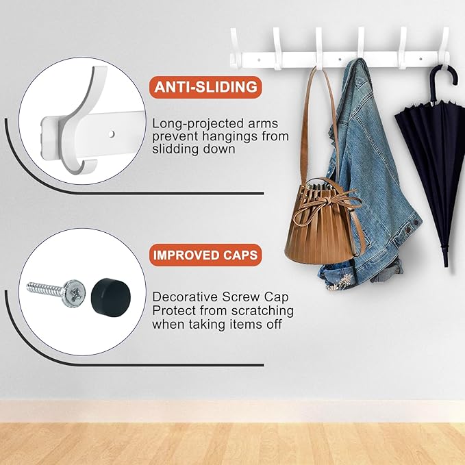 Coat Rack Wall Mounted, 6 Coat Hooks - Image 3