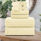 8 Pcs Light Yellow Cabana Stripe Bath Towel Set Oversize Bath Sheet-2 Bathroom by Oliven