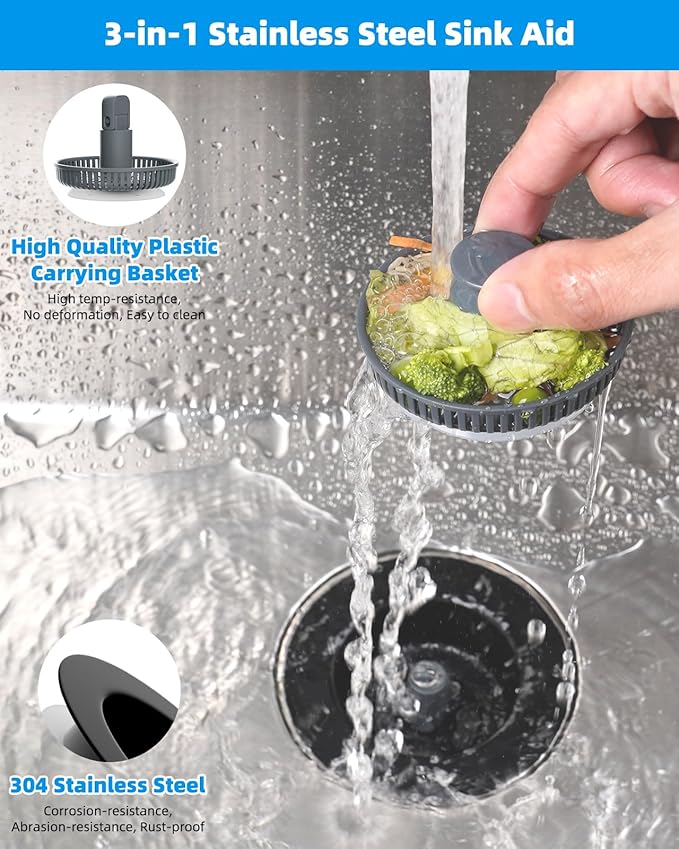 Hibbent 2 Pack 3 in 1 Kitchen Sink Drain Strainer and Stopper Combo, Stainless - Image 2