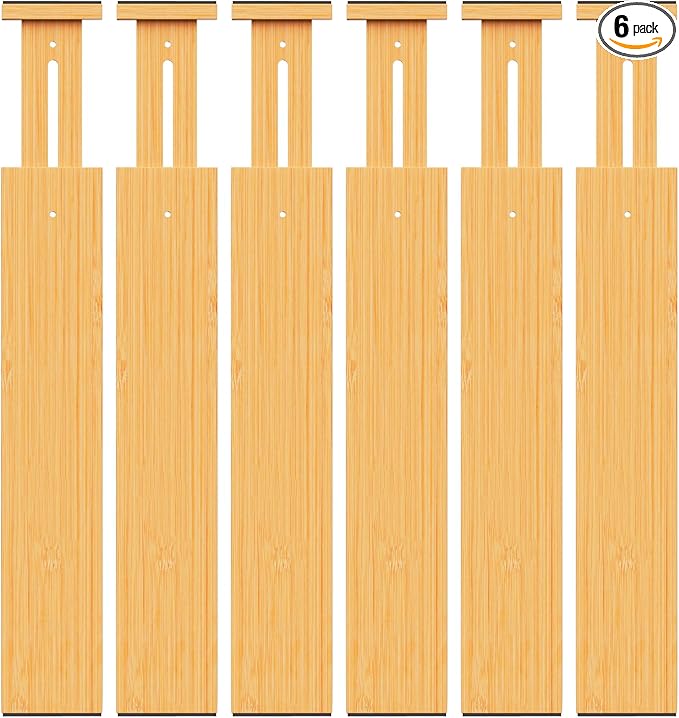 BAMBUROBA Bamboo Drawer Dividers, Adjustable Kitchen Drawer Organizer by BAMBUROBA
