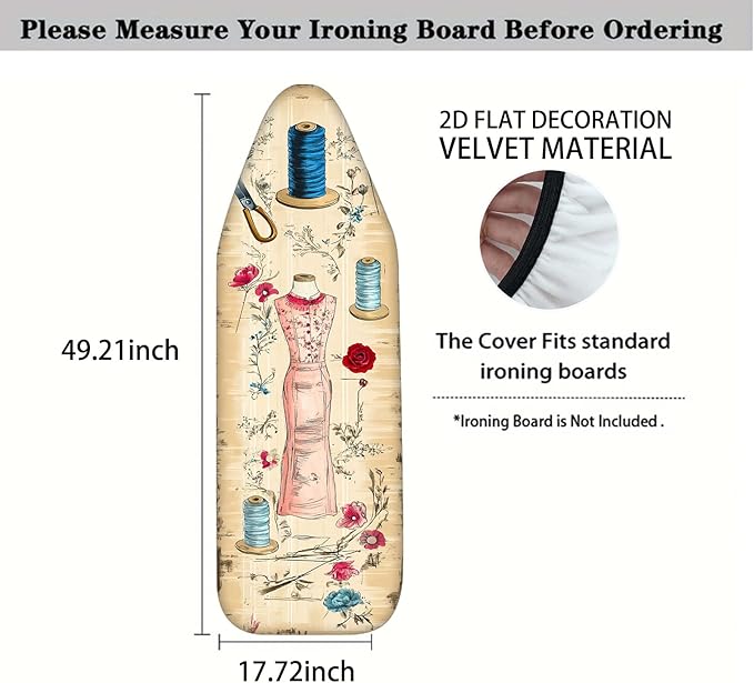 Nuxovilar Vintage Sewing and Floral Pattern Ironing Board Cover, 18×49 inch - Image 4