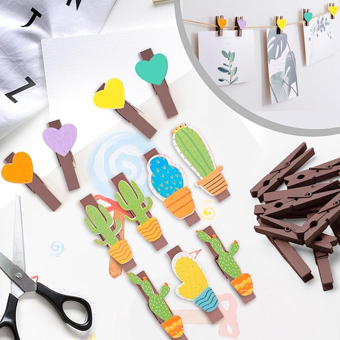 50PCS Colored Wooden Clothespins, 2.9inch Brown Clothes Pins - Image 5