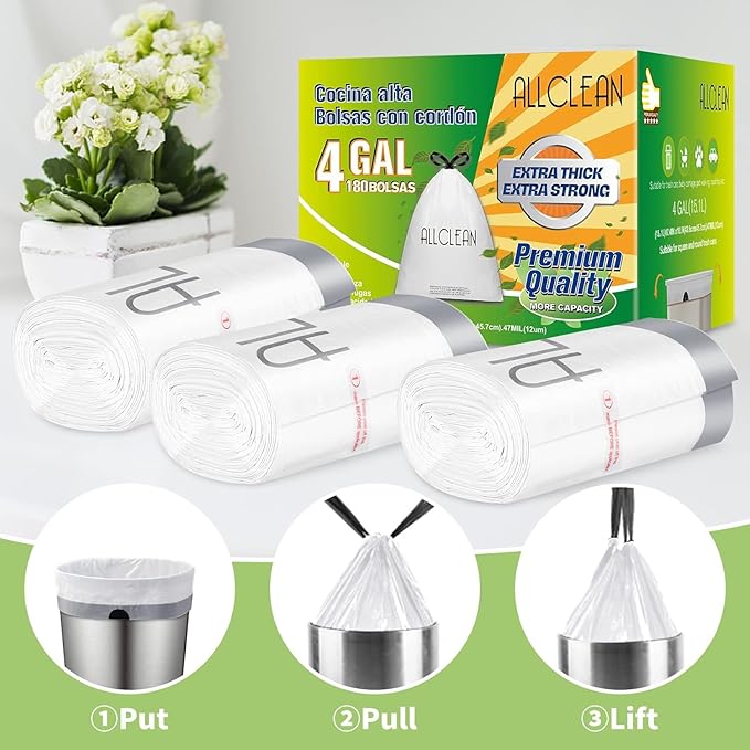 ALLCLEAN 4 Gallon Small Trash Bags, 180 Bags Unscented Small Garbage Bags - Image 6