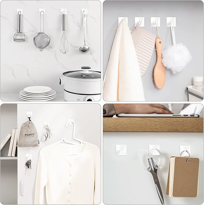 VIS'V Adhesive Towel Hooks, Waterproof Shower Wall Stick on Hooks, 2 Extra - Image 2