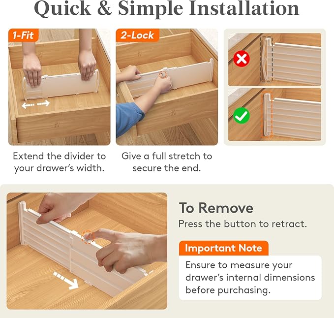 Lifewit 5" Tall 5 Pack Drawer Dividers, 30-47cm/11.5-18.5" Expandable Drawer - Image 4