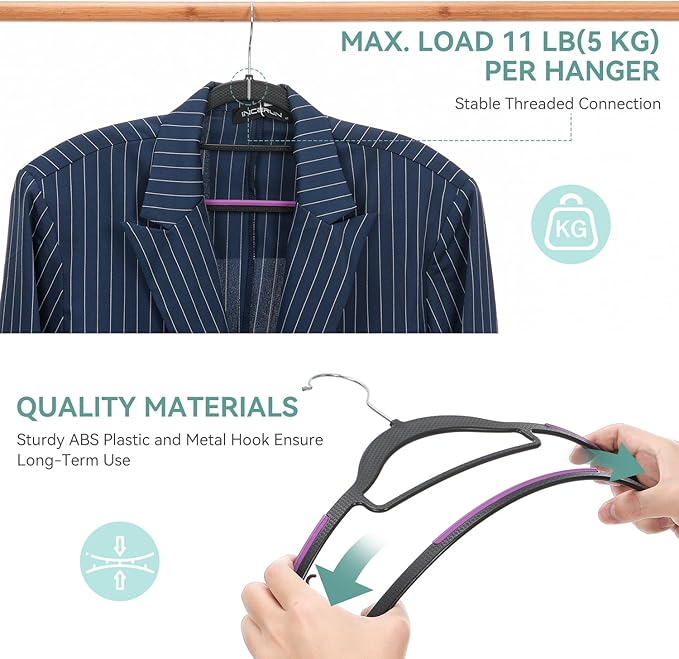 Pack of 50 Coat Hangers, Space-Saving Plastic Clothes Hangers, 0.2 Inches Slim - Image 5