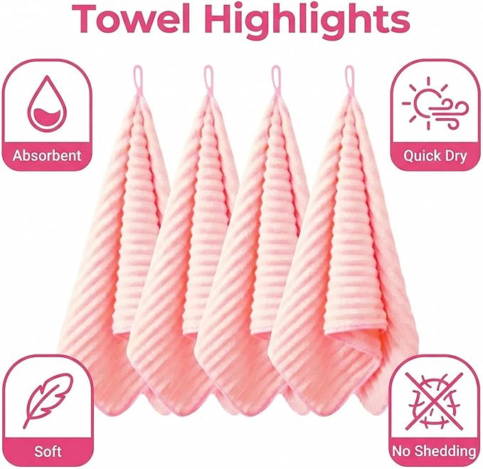 4PCS Pink Microfiber Hand Towels - Image 6