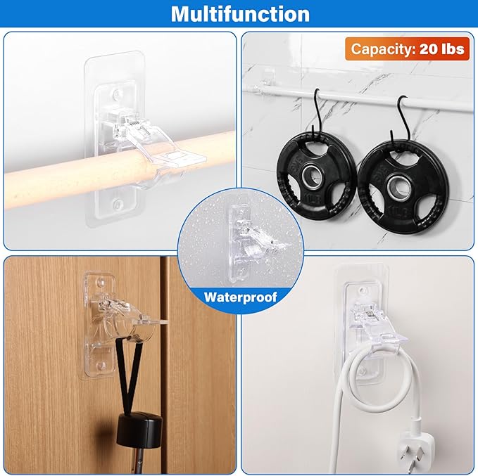 Antimbee 12-Pack No Drill Needed Curtain Rod Brackets, Self Adhesive Rod Holders - Image 8