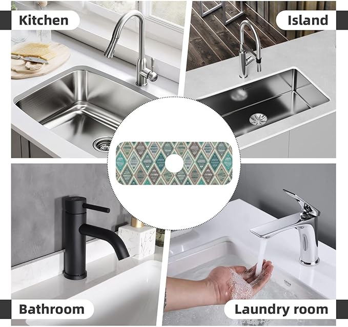 Teal And Brown Boho Style Kitchen Sink Splash Guard Faucet Mat Super Absorbent - Image 5