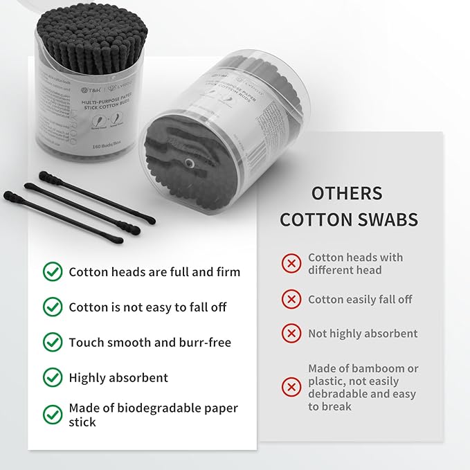 T&K 160 Count Black Disposable Cotton Swabs - Image 5