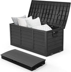 VINGLI 75 Gallon Collapsible Outdoor Storage Box, Simple-to-assemble Plastic Storage Containers with Lid, Patio Deck Box Furniture for Garden, Pool, Balcony, Yard (Full Black) by VINGLI
