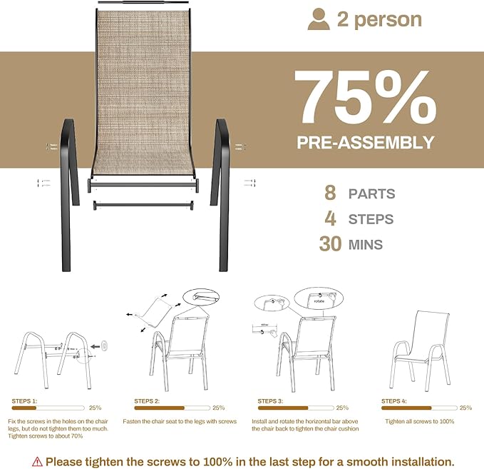 TLSUNNY Patio Chairs, Stackable Textilene Outdoor Dining Furniture for All Weather, with 17.7″ Wide Seat & Metal Frame, for Garden, Backyard, Deck, Restaurant, Poolside (6, Brown, 26.4″) - Image 6