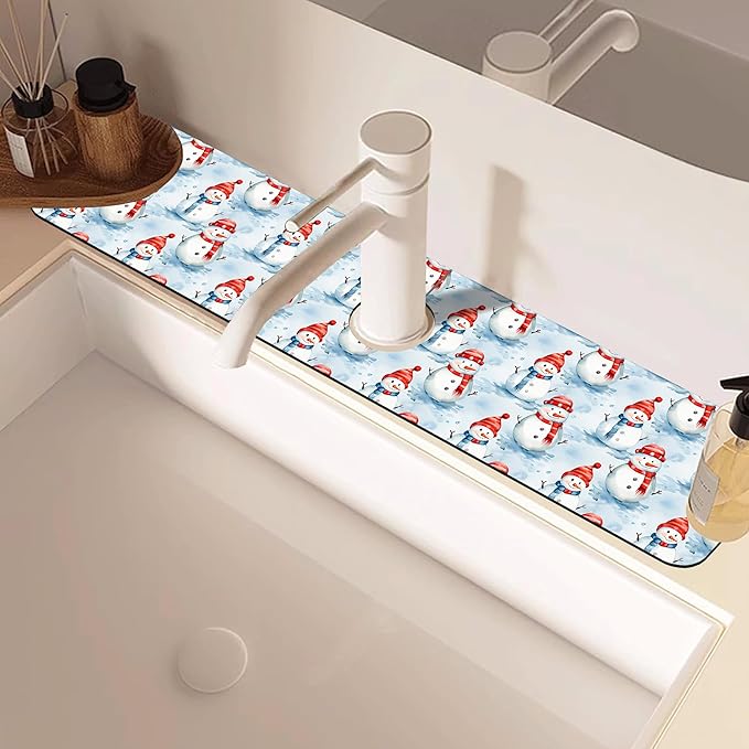Christmas Snowman with Hat Kitchen Sink Splash Guard Mat Absorbent Fast Drying - Image 2