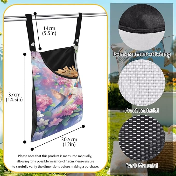 Hummingbird and Flower Clothes Pin Hanging Bag - Image 6
