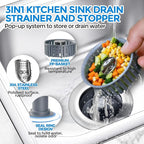zaa 2 Pack Sink Drain Strainer, Sink Stopper, 3 in 1 Stainless Steel Kitchen - Image 2