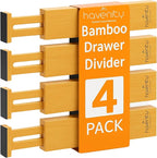 4 Pcs Bamboo Kitchen Drawer Dividers Large 14"-19", Spring Loaded, Works in by Havenity