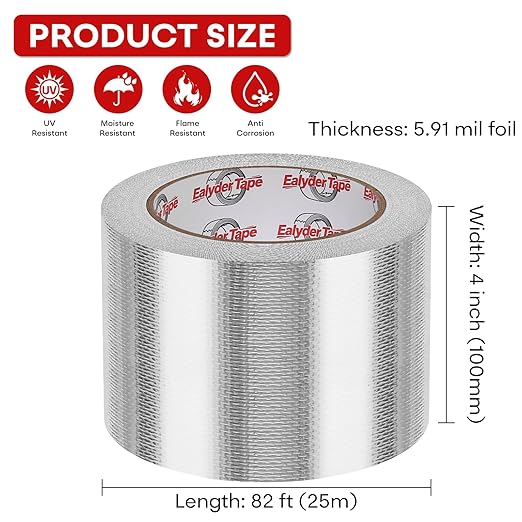 4in x 82ft Adhesive Aluminum Foil Heat Shield Tape, Fiberglass Thermal - Image 2